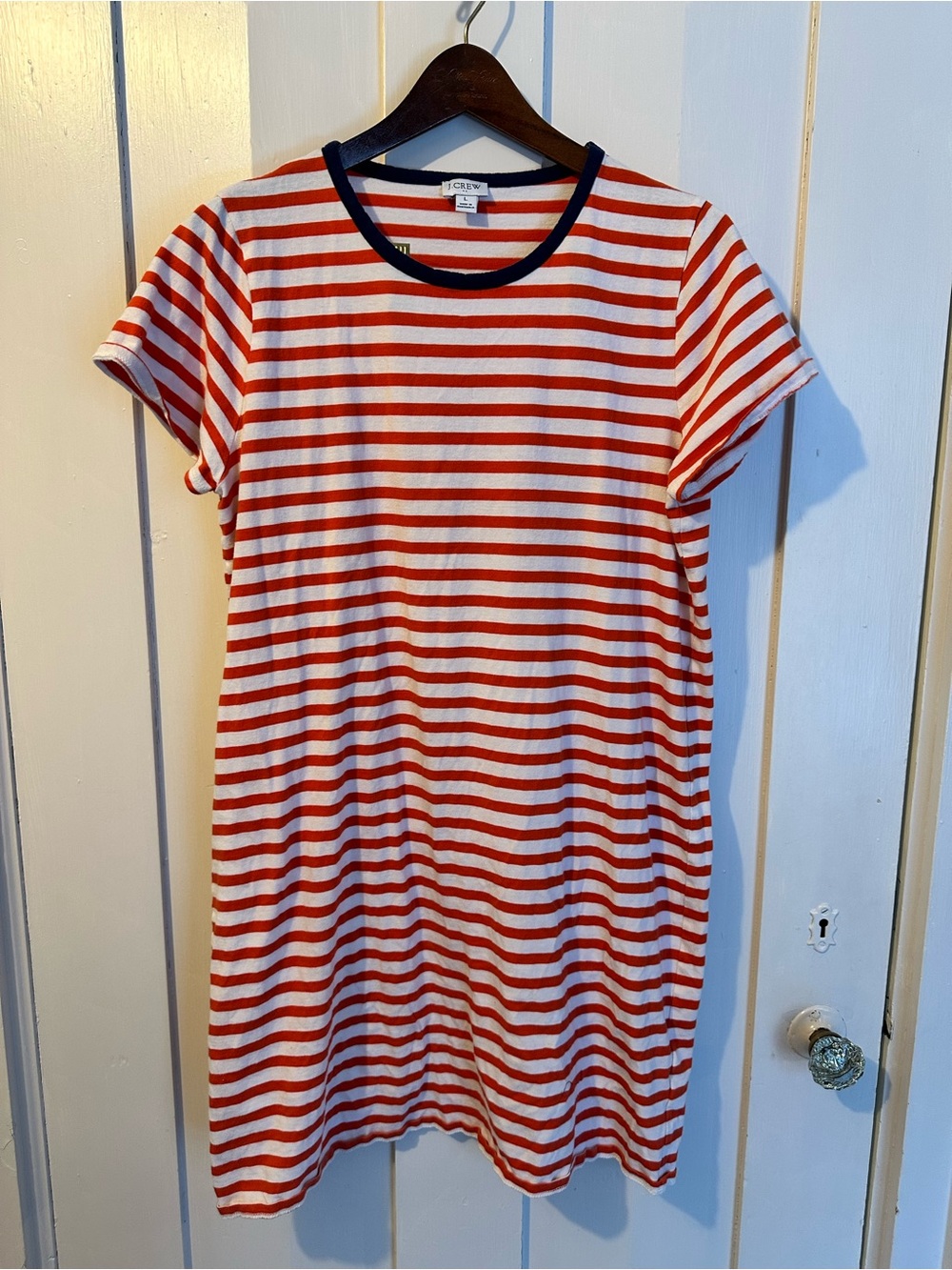 J. Crew Red & White Striped Tee with Navy Trim